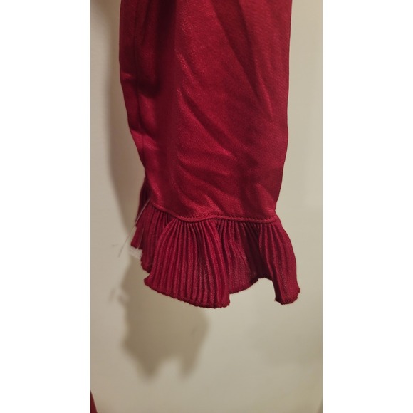 Vtg 60s Nylon Robe Red Size Small Long Peignoir Ruffle Pleated Sexy Lingerie USA - Picture 6 of 9